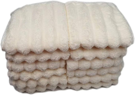 SOFTBATFY Soft Washcloths 12 Pack, High Absorbent Microfiber Ribbed Essential Washcloths for Bathroom, Home, Hotel, Spa, Beach, Pool, Gym (Washcloth - Set of 12, Beige)