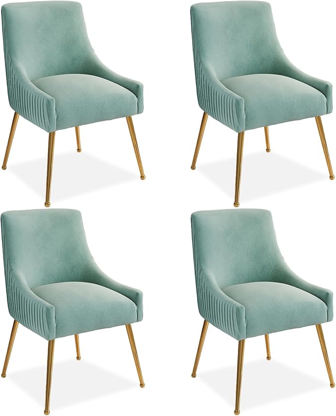 Dining Chairs, Accent Chairs Set of 4, Modern Upholstered Kitchen Dining Room Chairs with Gold Legs, Fabric Tufted Velvet Living Room Chairs for Reception Room Bedroom Guest Room (Green)