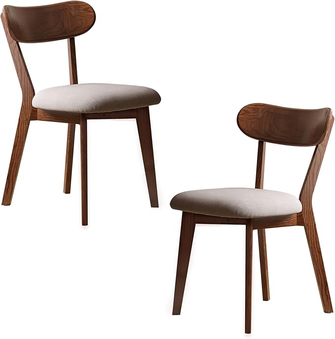 Walnut Dining Chairs Set of 2 - Comfortable Padded Seats,FAS-Grade North American Oak,Mid Century Modern Kitchen Chairs, Sturdy 400 lbs Capacity