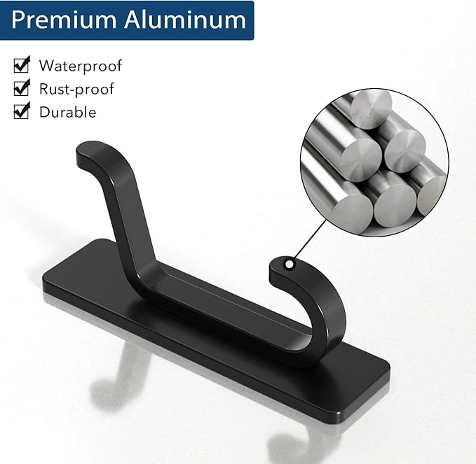 pickpiff Wall Hooks for Coat and Towel: 13LB Adhesive Door Hanger Stick on, Black 6 Pack