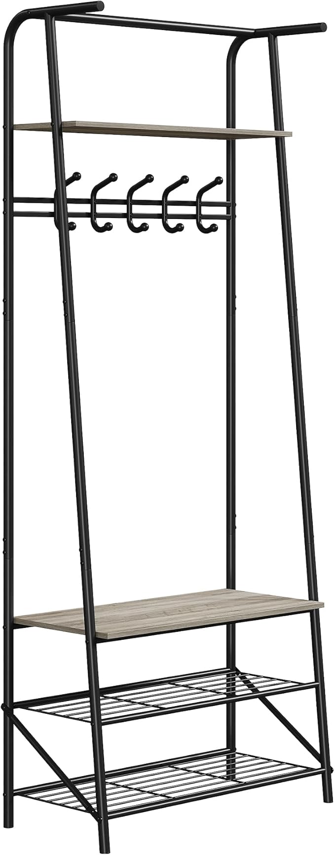 MDF Hall Tree with Bench, 4-in-1 Entryway Coat Rack with Storage Shelf & Shoe Organizer, Sturdy Freestanding Furniture for Living Room, Bedroom, Mudroom