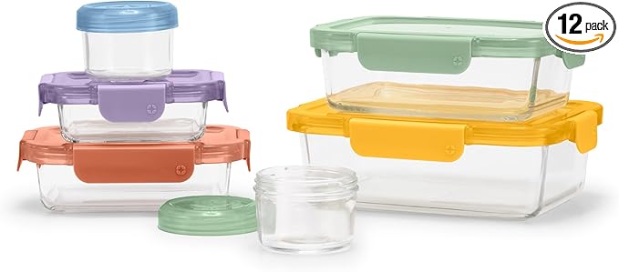Ello Color Lock 12PC Mixed Glass Food Storage Sets, Leak-Proof Glass Food Storage Containers with Airtight BPA-Free Plastic Lids, Dishwasher, Microwave, and Freezer Safe, Desert Festival