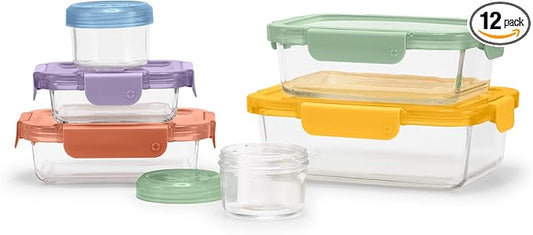 Ello Color Lock 12PC Mixed Glass Food Storage Sets, Leak-Proof Glass Food Storage Containers with Airtight BPA-Free Plastic Lids, Dishwasher, Microwave, and Freezer Safe, Desert Festival
