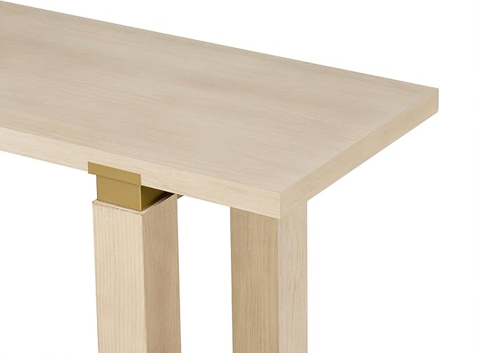 63" Modern Minimalist Console Table with Storage Shelf, Solid Wood Industrial Entryway Sofa Table with Metal Accents for Living Room, Hallway (Natural)