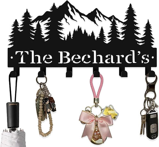 Custom Metal Key Rack Hooks, Personalized Key Holder for Wall, Forest, Mountain Theme Wall Decoration Hooks, Key Hanger Organizer for Living Room, Entryway, Bathroom, Kitchen Decor