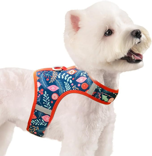 Dog Harness for Small Sized Dog,Hook-and-Loop Easy On/Off, Reflective Adjustable Soft Mesh Vest for Puppy (Navy Floral Print,L)