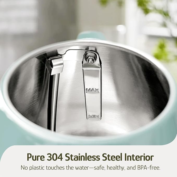 Hazel Quinn Retro Electric Kettle - 1.7 Liters / 57.5 Ounces Tea Kettle with Thermometer, All Stainless Steel, 1200 Watts Fast Boiling, BPA-free, Cordless, Automatic Shut Off - Mint Green