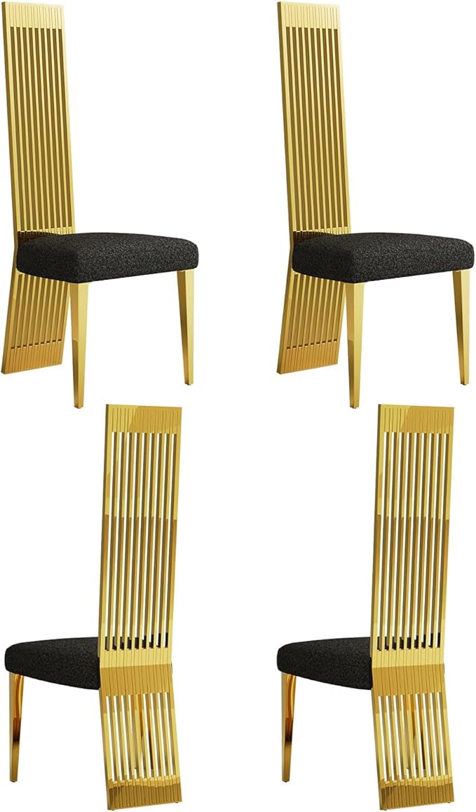 Dining Chairs Set of 4, Black Upholstered Dining Room Chairs with Mirrored Gold Metal Legs and High Back