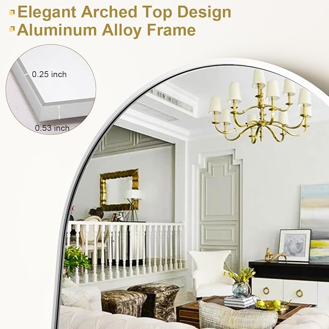 HARRITPURE 56"x21" Arched Full Length Mirror Free Standing Floor Mirrors Leaning Hanging Mounted Mirror Aluminum Frame Modern Home Decor for Living Room Bedroom Cloakroom,Silver