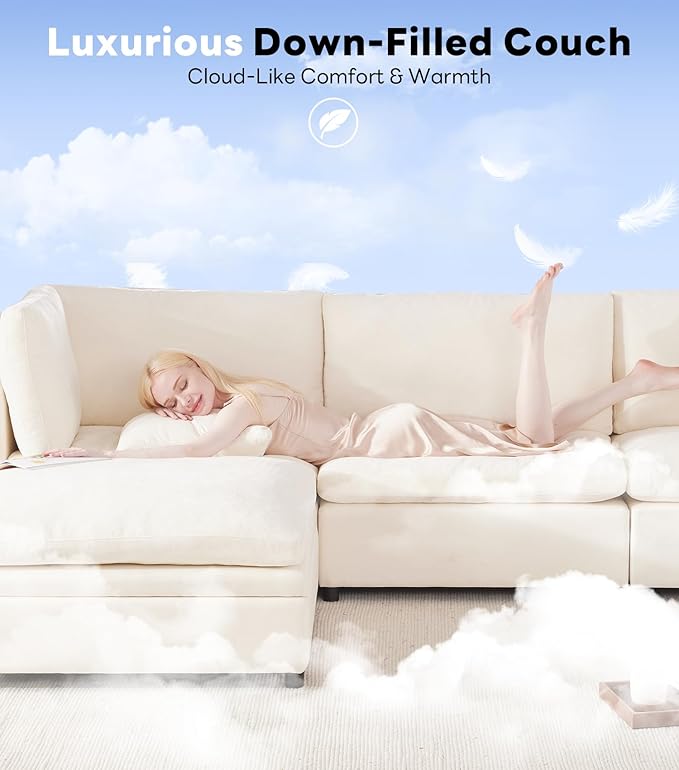 Tbfit Modern Sectional Sofa with Storage, Comfy Cloud Modular Couch with Down-Filled Cushions, Sofa for Home, Living Room, Beige