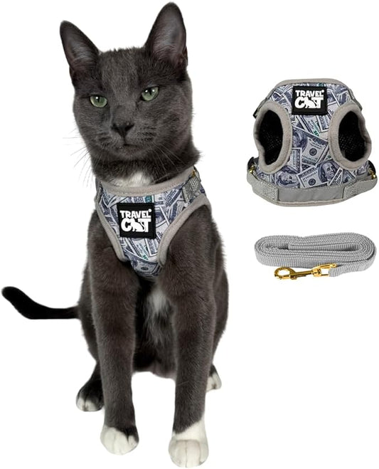 Travel Cat Harness and Leash Set - Adjustable Fit Mesh Cat Harness and Reflective Strap - Comfort Walking Vest for Kitten for Outdoor Walking, Hiking (Medium, Cashcat)
