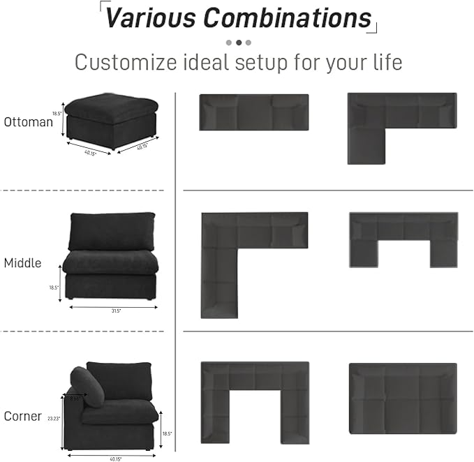 Cloud Modular Sectional Sofa Couch,120.45" V Shaped Convertible Couches for Living Room,Minimalist Deep Sofa Couches,Sofa Covers Washable&Replaceable