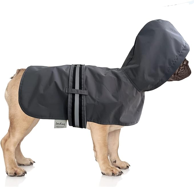 LeerKing Raincoat for Dogs - Hooded with Leash Hole, Waterproof Double Layer Coat Jacket with Lining, 10 Sizes for Small Medium and Large Dogs,Grey,XL