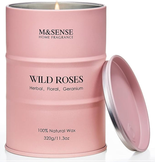 M&SENSE Wild Rose Natural Scented Candle, 70 Hours Long Lasting Soy Candles 11.3oz, Stress Relief Aromatherapy Candles for Women, Romantic Candle Gifts Valentines Day Gifts for Her