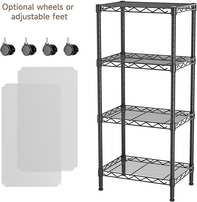 4 Tier Adjustable Storage Shelves Heavy Duty Metal Utility Shelf Wire Shelving Unit Organizer Rack for Home Kitchen Office Bathroom Pantry Room 12" D x 18" W x 44.5" H