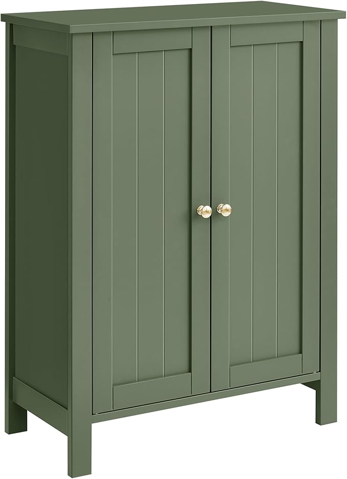 VASAGLE Floor Storage Cabinet, Freestanding Storage Unit with 2 Adjustable Shelves, for Bathroom Living Room Dining Kitchen, 11.8 x 23.6 x 31.5 Inches, Forest Green UBCB060C01