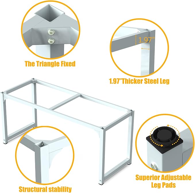 NSdirect 63" Large Computer Desk,Modern Simple Style PC Table Office Desk Wide Workstation for Study Writing,Gaming and Home Office,Extra 1" Thicker Wooden Tabletop and Black Metal Frame,Stone White