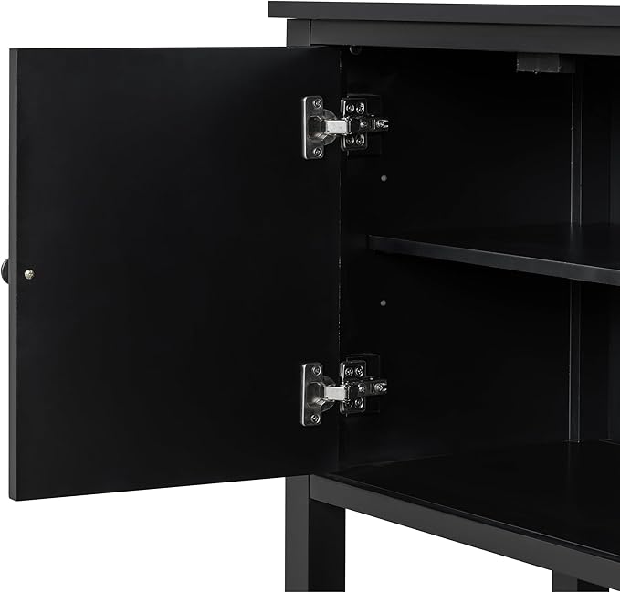 Elegant 60'' Entryway Console Table with 4 Doors and Functional Bottom Shelf, Wood Storage Cabinet Sideboard for Dining Room Living Room Office (Black-HK)