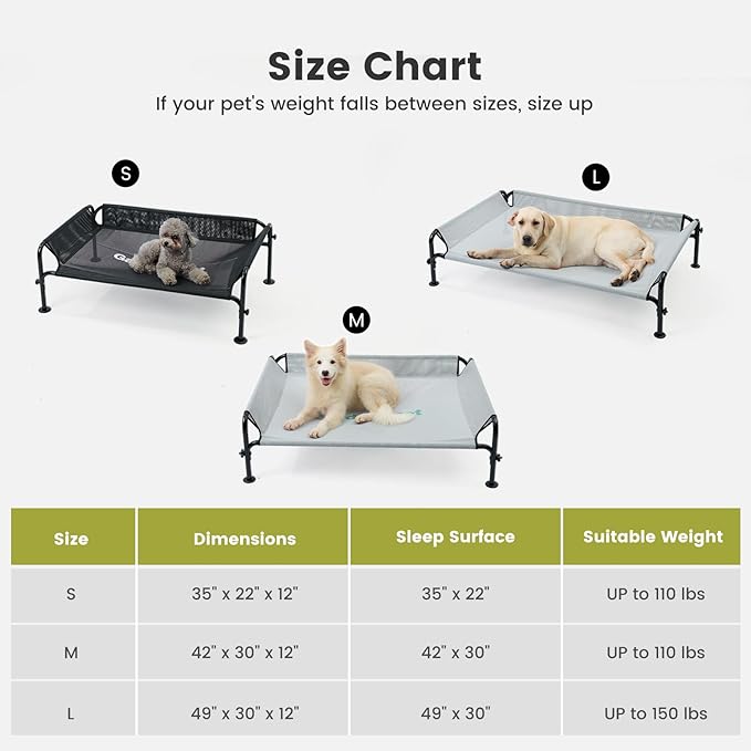 Gardner Pet Elevated Dog Bed for Small Dog, Outdoor Raised Bed Waterproof Portable Cooling Pet Cot Hammock Bed with 3-Sided Guardrail, Breathable Mesh, Black, 35 Inches