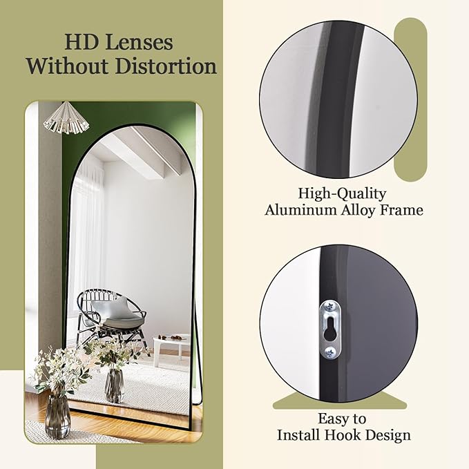 BEAUTYPEAK 71"x30" Arch Full Body Floor Mirror, Full Length Mirror Wall Mirrors Hanging or Leaning Arched-Top with Stand for Bedroom, Dressing Room, Black