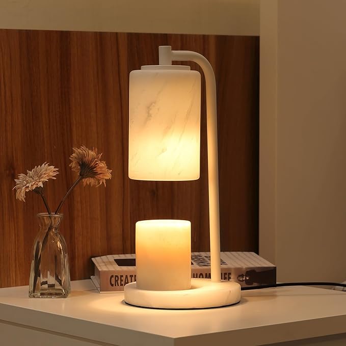 Marble White Candle Warmer Lamp, Bedroom Home Decor Marble Base White Electric Candles Warmer with Timer & Dimmer, Housewarming Gifts, Spring & Easter Decorations