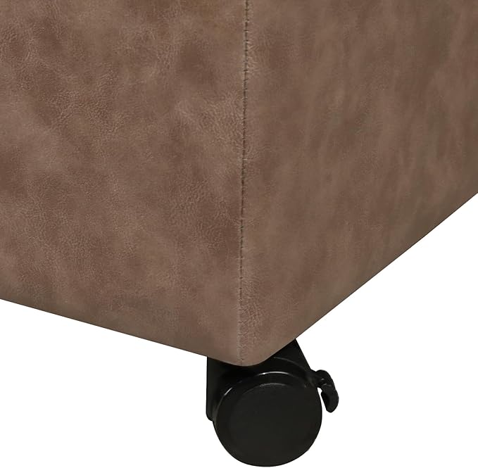 Joveco 32" Leather Storage Ottoman Bench with Wheel, Rectangle Foot Rest Stool for Living Room, Bedroom, Entryway,Earthy Light Brown Veining