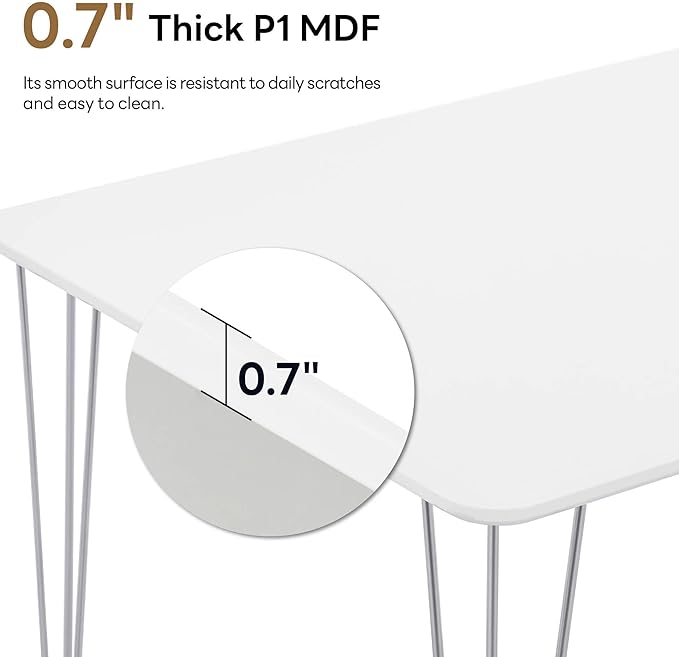 ivinta Small White Dining Table for 4, 47.5" Modern Rectangular Kitchen Table with Metal Legs for Dining Room Living Room, Lilac (White)