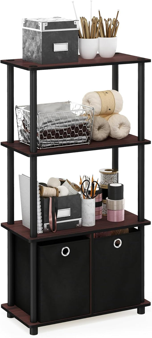 Furinno NW889DC/BK Go Green 4-Tier Multipurpose Storage Rack w/Bins, Dark Cherry/Black