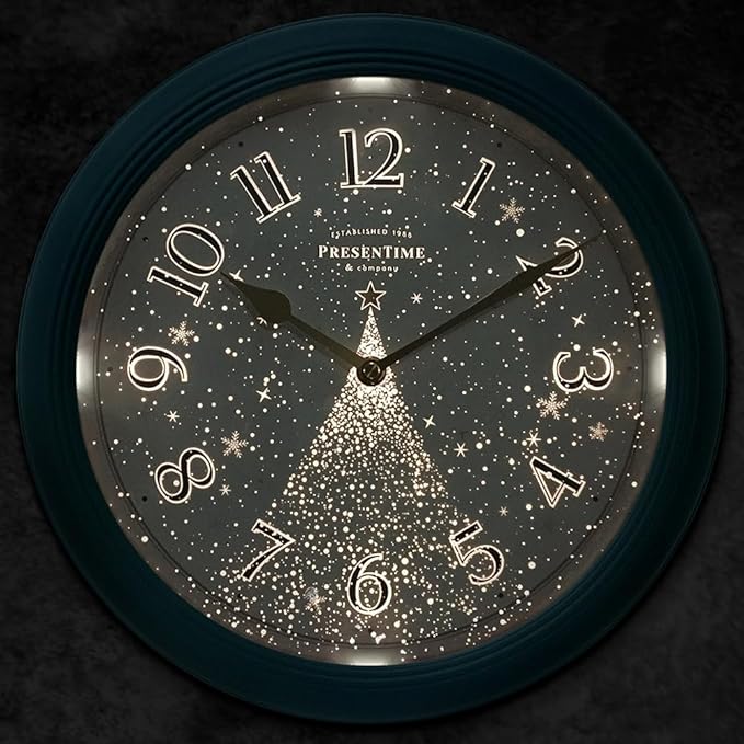Presentime & Co. 12.6" Luminous Modern Wall Clock, Silent no Ticking, Forest Green Color, Night Light, Lighted Clock with Smart Sensor. Wall Decor for Living Room, Bathroom, Kitchen.