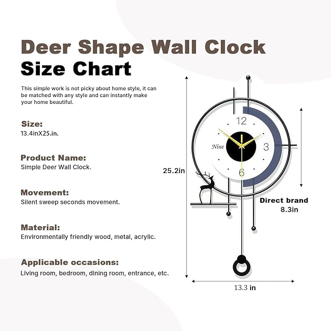 Large Wall Clock for Living Room Decor Modern Pendulum Wall Clock Silent Non-Ticking Battery Operated for Living Room Office Bedroom Kitchen 25inch Designer Wall Clocks Wall Decor for Home Indoor