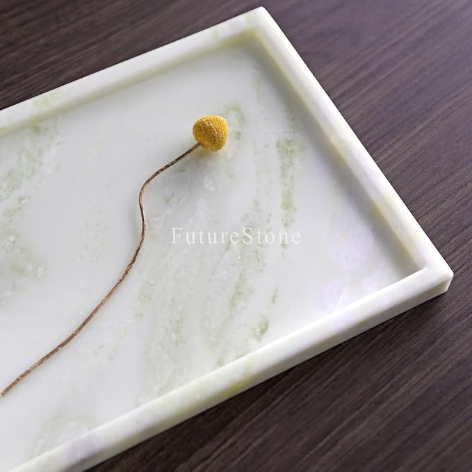Real Luxurious Natural Marble Vanity Tray Genuine Marble Storage Tray for Home Decor Stone Tray for Bathroom/Kitchen/Vanity/Dresser,Plate Holder for Tissues, Candles, Towel