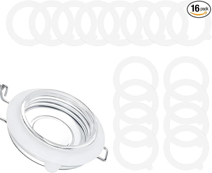 16PCS Rubber Seals for Glass Jars, Airtight Silicone Replacement Gasket,Food-Grade Silicone Gaskets(3.75" Diameter,Fits Mason Jars),Leakproof,Airtight Rings for Food Storage,Canning(White)