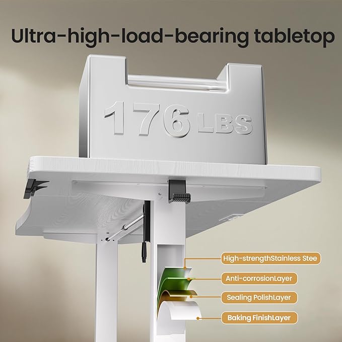 Veken 63 x 28 Inch Electric Standing Desk, Sit to Stand Up, Work Home Office Computer Table for Study, Walking Pad, Writing, and Games, Wooden Desktop Desks, White