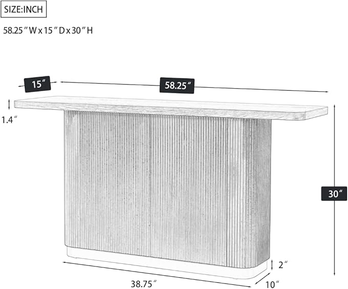 58" Console Table for Entryway with Fluted Pedestal Base Behind Couch, Modern Wood Accent Sofa Table with Metal Accen for Entrance, Hallway, Living Room, Walnut