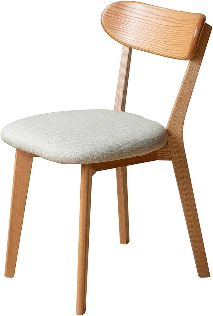 Solid Wood Dining Chair,FAS-Grade North American Oak, Ergonomic Curved Backrest & Pear White Thick Upholstered Seats,Oak Padded Dining Chair for Heavy People,Easy Assembly,400 lb Capacity