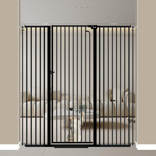 57" Extra Tall Cat Gate 52.76'' - 57.48'' Extra Wide Dog Gate Indoor, Walk Through Swing Auto Close Safety Baby Gates with Door, Pet Gate Toddler Kids Child for Stairs, Doorways