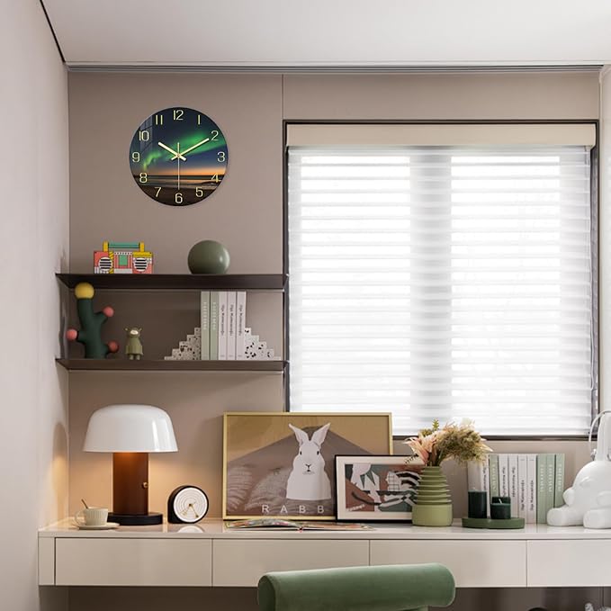 Decorative Wall Clocks Battery Operated 12 Inch Teal Glass Analog Wall Clock for Kitchen Beach Non Ticking Wall Clock Silent