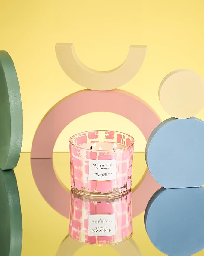 M&SENSE Garden Rose Scented,11.6oz Natural Soy Wax Non Toxic for Home, 3 Wick Jar Candle, Up to 60 Hours Burn time, Home Decor Housewarming Gift for Women and Men