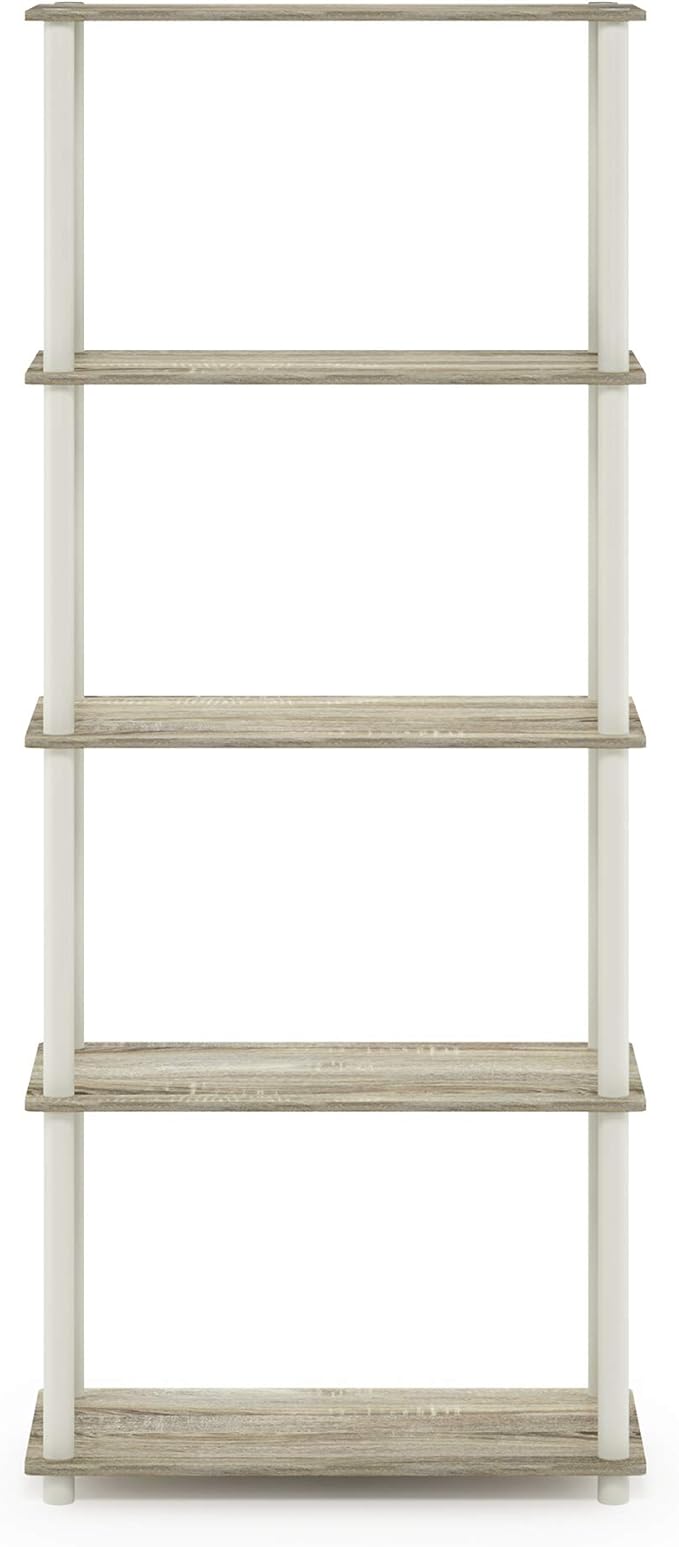 Furinno TURN-N-TUBE Storage Shelves, 5-Tier Book Shelf, Corner Shelf, Toolless Open Shelves, for Organization and Storage, Living Room, Garage, Home Office, Sonoma Oak