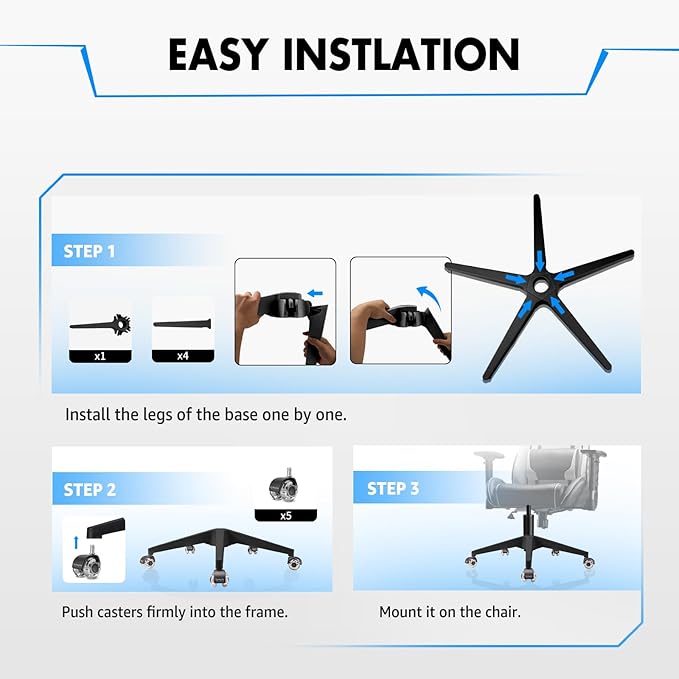 Sytopia 28" Office Chair Base Replacement with Wheels (Set of 5), 2600 lbs Heavy Duty Gaming Desk Chair Base, Smooth & Quiet Casters, Black