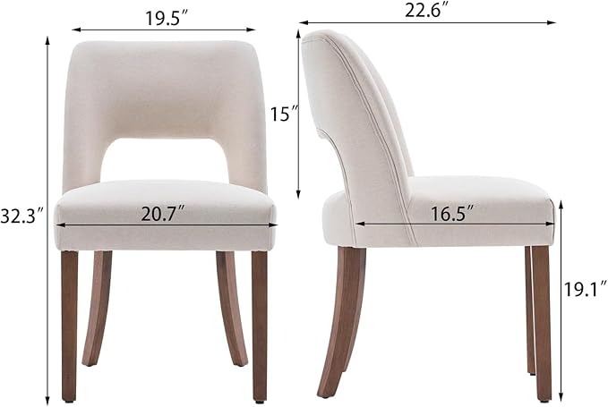 VKNOW Wooden Dining Chairs Set of 6, Modern Fabric Upholstered Dining Room Chair Kitchen Chairs, Farmhouse Dinner Chair for Kitchen Dining Room, Beige