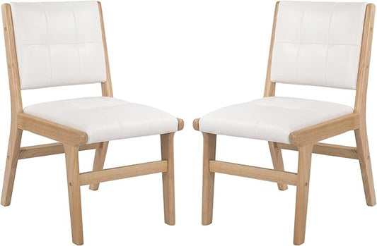 KCC Modern PU Leather Dining Chairs Set of 2, Upholstered Kitchen Chairs with Solid Wood Legs and Comfortable Seat for Dining Room/Lounge/Bedroom(White)