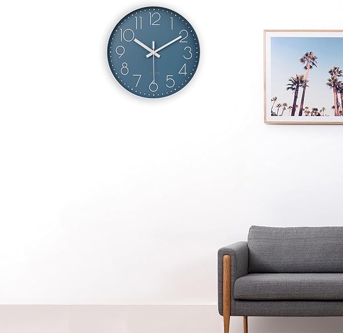 jomparis 12 Inch Silent Non-Ticking Battery Operated Quality Quartz Round Wall Clock Modern Decor Clock for Home Office Bedroom Bathroom(Cerulean Color)