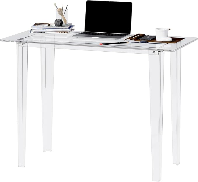 Acrylic Desk - Modern Study Table for Home Office, Extended Surface Multi-Purpose Console & Entryway Table, Sturdy Lightweight Design, Transparent Workstation for Small Spaces（Transparent-M）