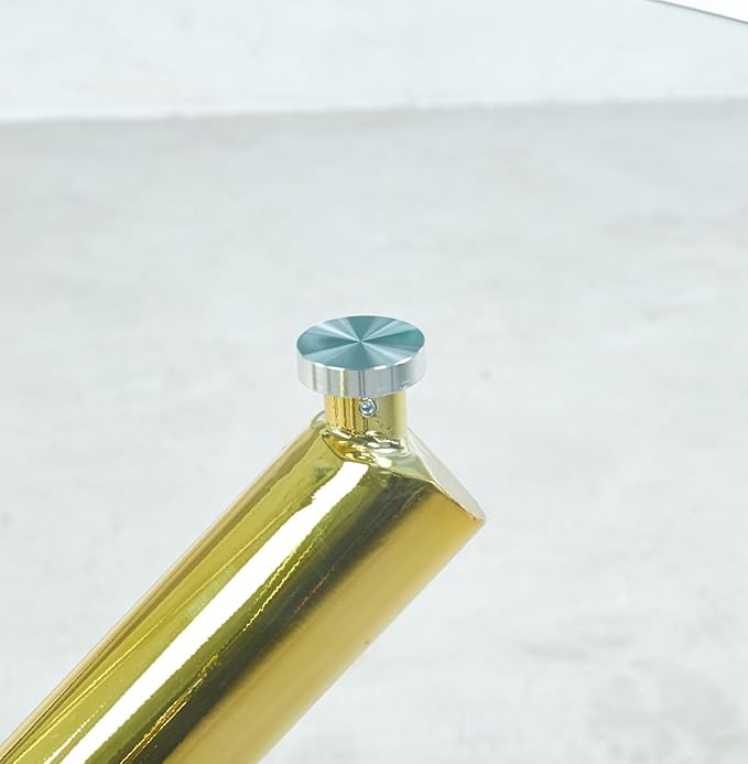 47.24" Round Dining Table for 6 8, Modern Clear Glass Kitchen Table for 6 with Gold X Metal Legs, Contemporary Circle Dining Room Leisure Dinner Tables for Kitchen Apartment