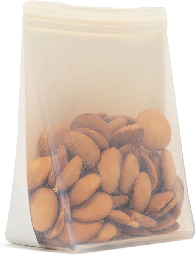 W&P Porter Silicone Reusable Storage Bag, Sandwich (50oz Stand-Up), Cream, Food Storage Container, Microwave and Dishwasher Safe, Easy Cleaning