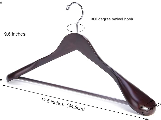 Nature Smile Luxury Mahogany Wooden Suit Hangers - 6 Pack - Wood Coat Hangers,Jacket Outerwear Shirt Hangers,Glossy Finish with Extra-Wide Shoulder, 360 Degree Swivel Hooks & Anti-Slip Bar with Screw