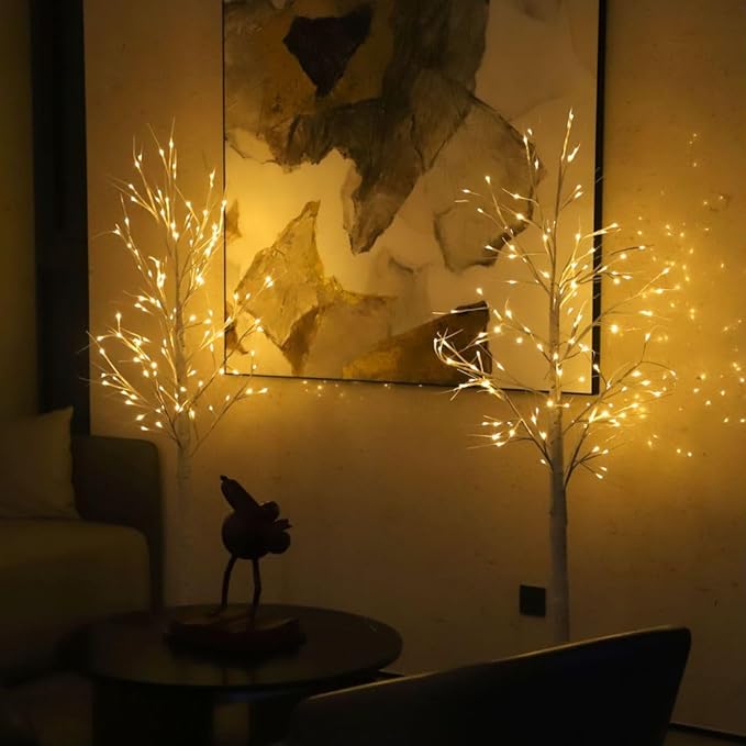 Lighted Tree,2 Pack 6 Ft 240 Led Warm White Birch Tree Light Detachable Tree Light Fairy Light Spirit Tree Fall Decor for Home Twinkling Tree Party Bedroom Wedding Thanksgiving Christmas Decorations