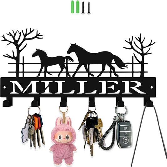 Personalized Key Hooks for Wall,Custom Name Galloping Horse Key Holder Wall Mounted,Fashion Coat Rack,Metal Key Hanger with Hooks,Key Rack Organizer for Entryway,Hallway,Doorway