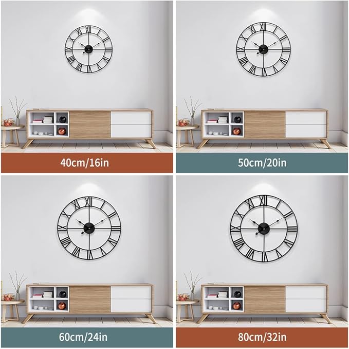 1st owned Large Wall Clock, Metal Retro Roman Numeral Clock, Modern Round Silent Wall Clocks, Easy to Read for Living Room/Home/Kitchen/Bedroom/Office/School Decor (Black, 32 Inch)